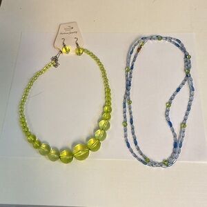 Premier Designs Lime and Blue Beaded Jewelry Set